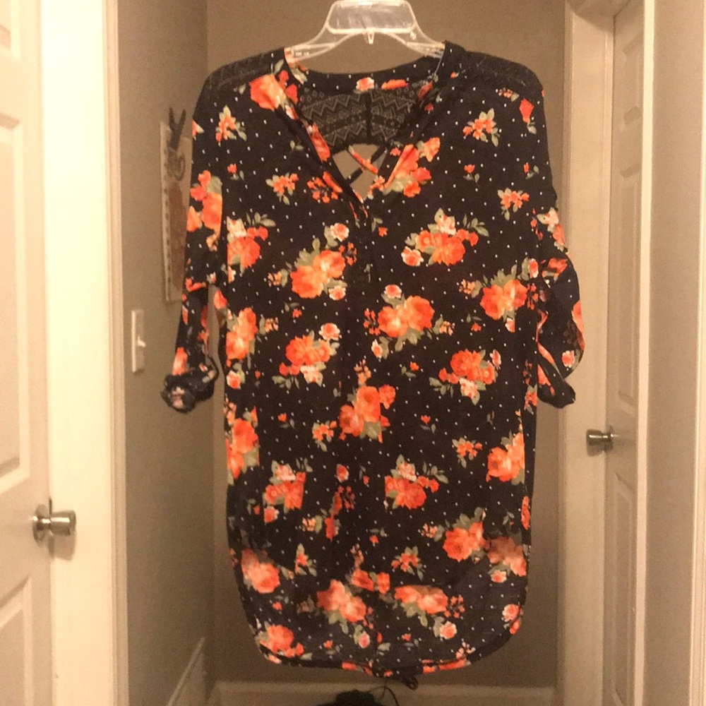 XL Floral Polka Dot Top